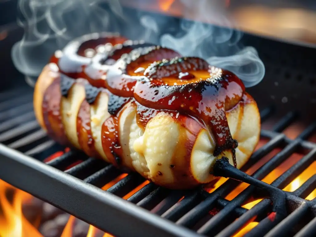 Delicioso chorizo bombón uruguayo en la parrilla, listo para saborear