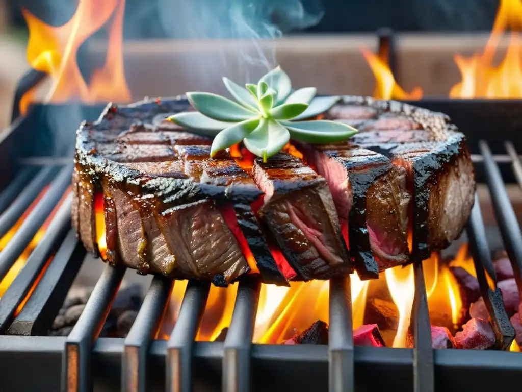 Delicioso churrasco en parrilla uruguaya con tiempos de cocción por corte