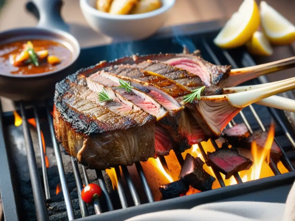 Delicioso cordero uruguayo asado a la perfección, en un entorno rústico con técnicas asado cordero uruguayo