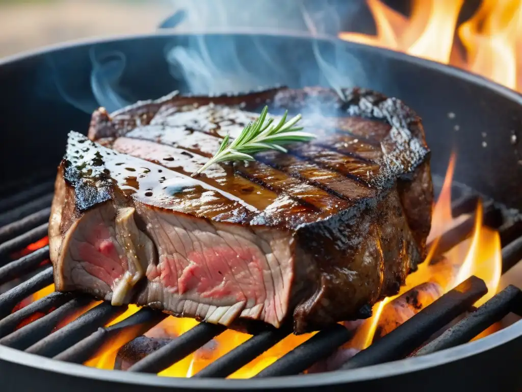 Delicioso corte de ribeye en asado uruguayo