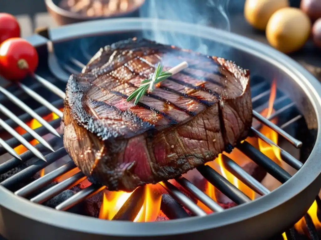 Delicioso filete asado en la parrilla con termómetros para asado carne perfecta