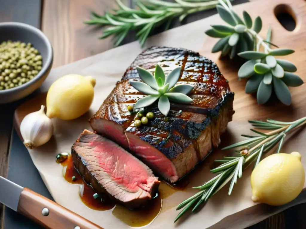 Un delicioso filete marinado con hierbas y especias, listo para un asado argentino