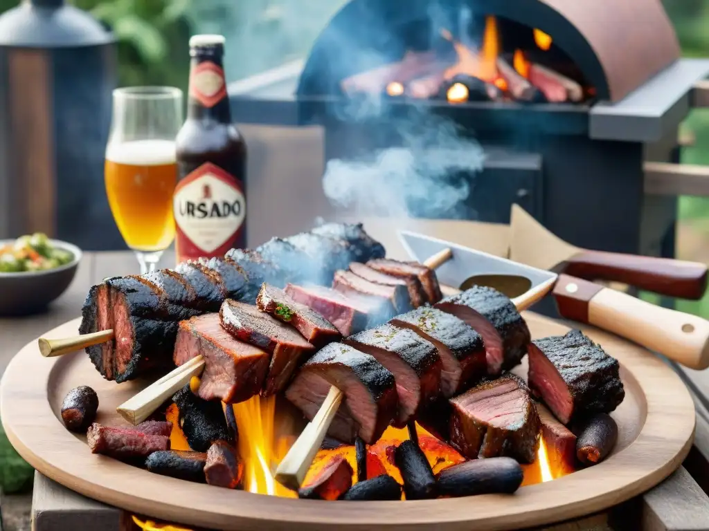 Delicioso maridaje de asado uruguayo y cervezas artesanales en ambiente campestre