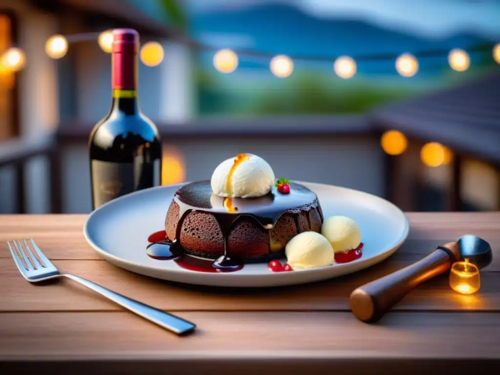 Delicioso maridaje vinos postres parrilla tips en un ambiente romántico con pastel de lava de chocolate y helado de vainilla