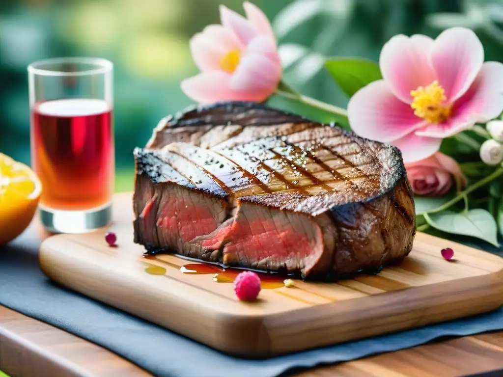 Delicioso maridaje vinos rosados carnes parrilla en jardín soleado