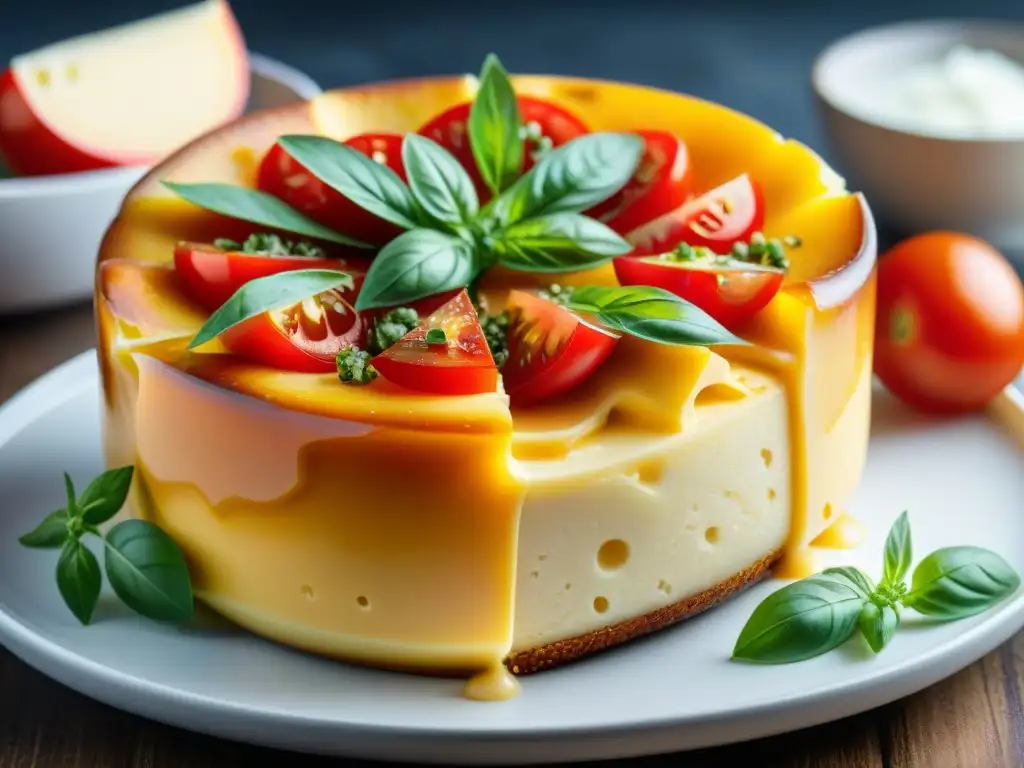 Delicioso queso provolone derretido con tomates y orégano fresco