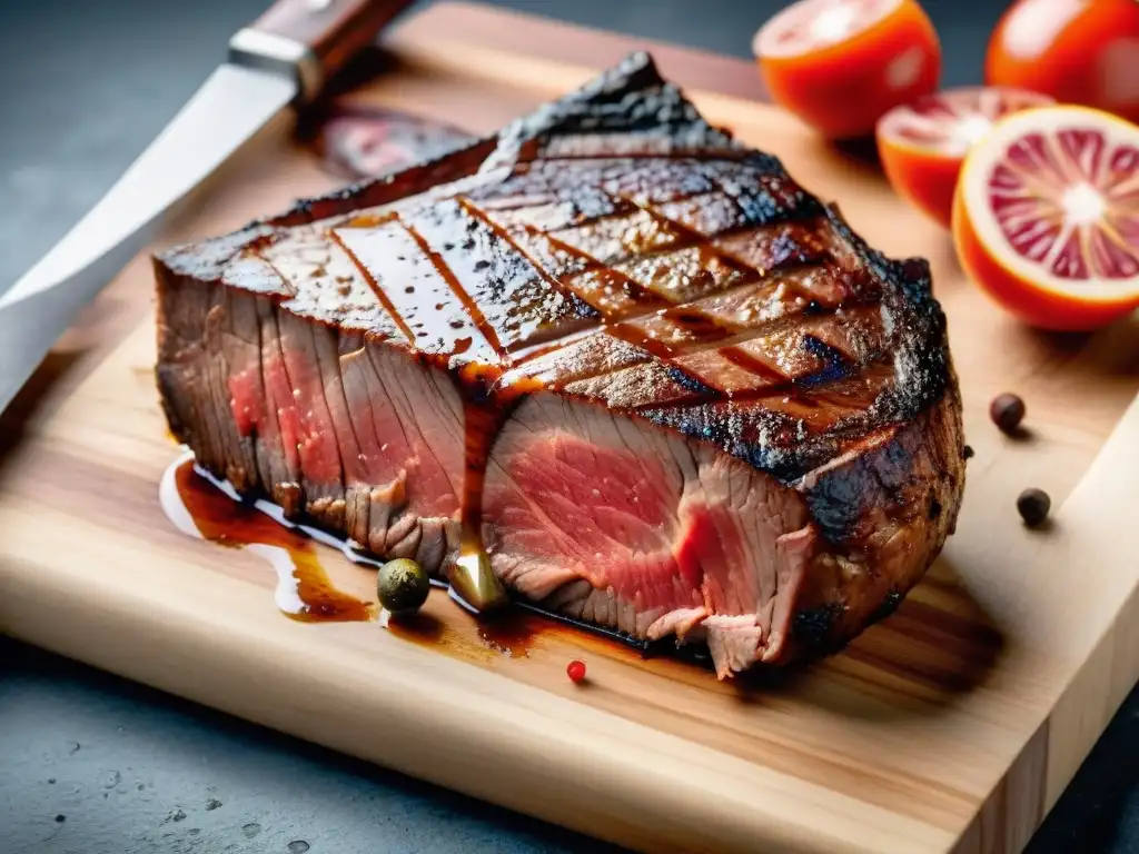 Delicioso Tomahawk steak asado en parrilla, listo para disfrutar