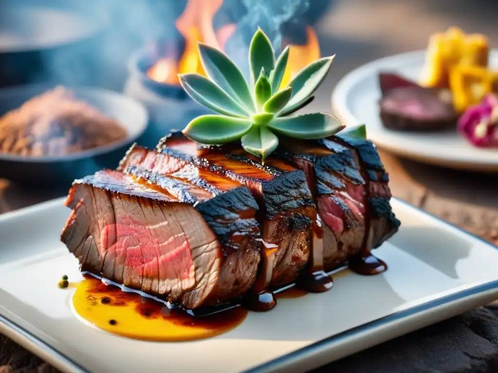 Delicioso trozo de carne de canguro a la parrilla con hierbas y especias australianas, en un paisaje exótico