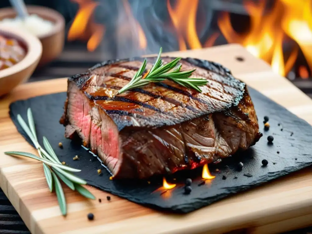 Delicioso vacío jugoso en parrilla con el secreto perfecto de la carne argentina