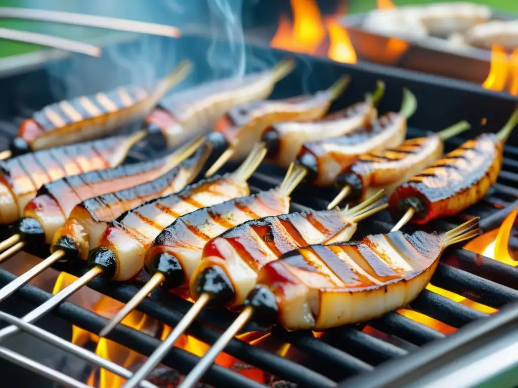 Deliciosos chinchulines crocantes asados, listos para saborear en una parrilla