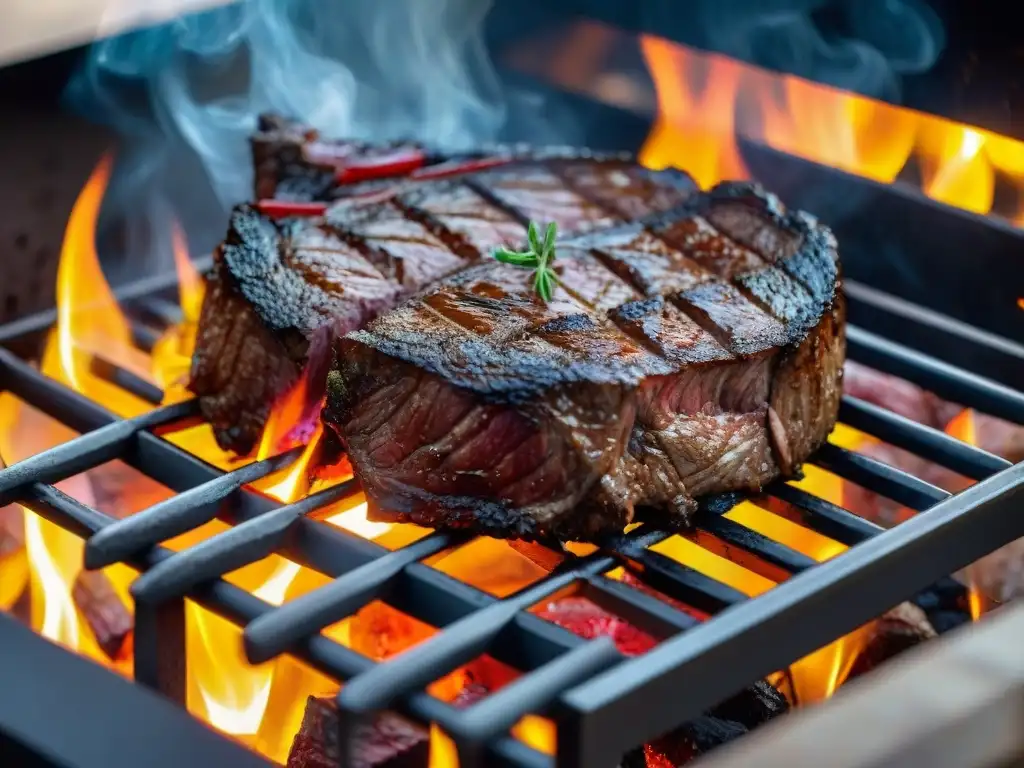 Deliciosos cortes de carne en la parrilla, asándose a la perfección