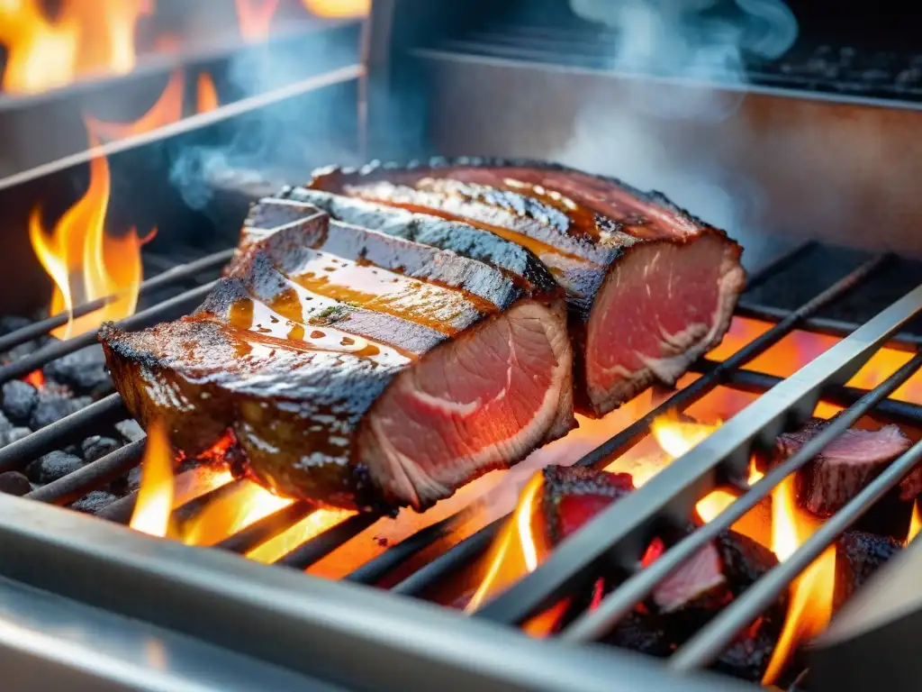 Deliciosos cortes de carne asándose en la parrilla, con jugosos jugos y marcas de parrilla, en un ambiente de barbacoa perfecta