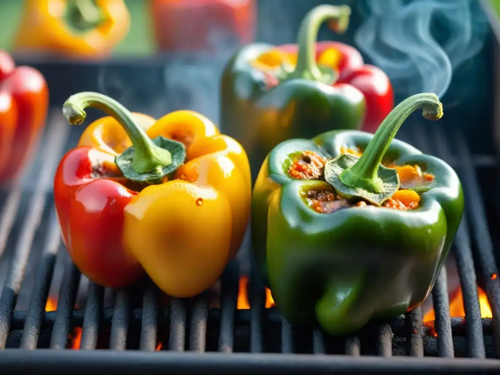 Deliciosos pimientos rellenos asados en la parrilla: jugosos, coloridos y llenos de sabor