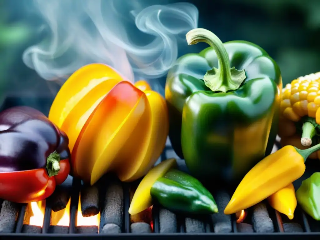 Deliciosos vegetales asados en la parrilla, evocando el verano y las salsas para asados vegetales gourmet