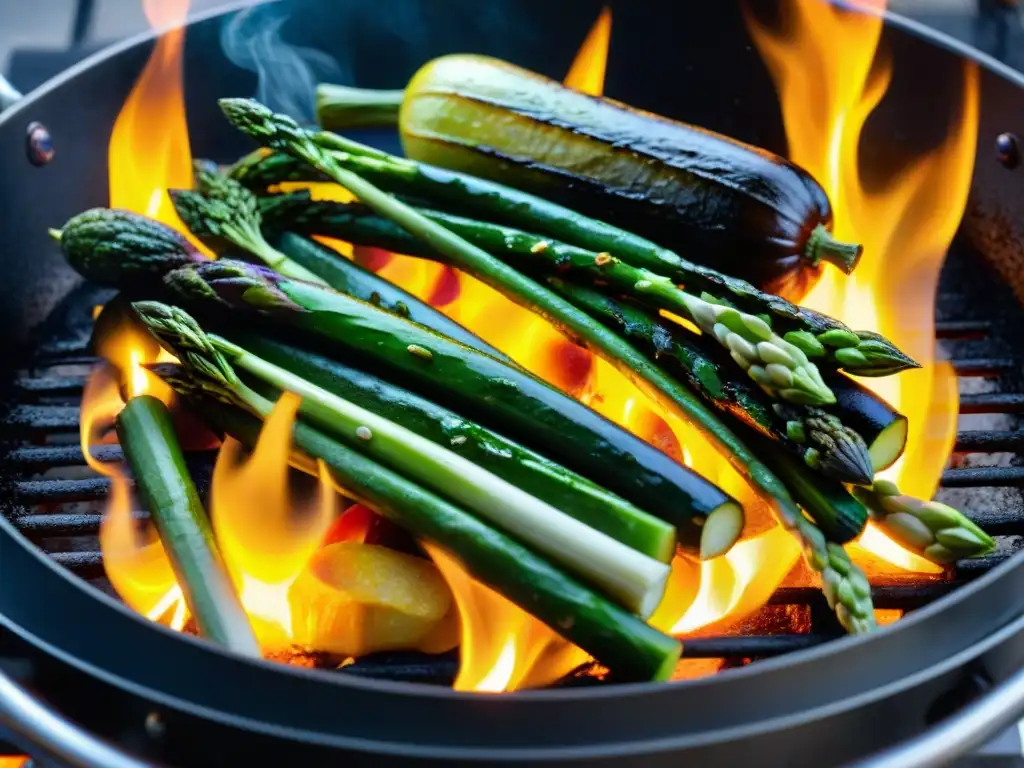 Deliciosos vegetales grillados para limpieza en parrilla caliente, con colores vibrantes y aroma tentador