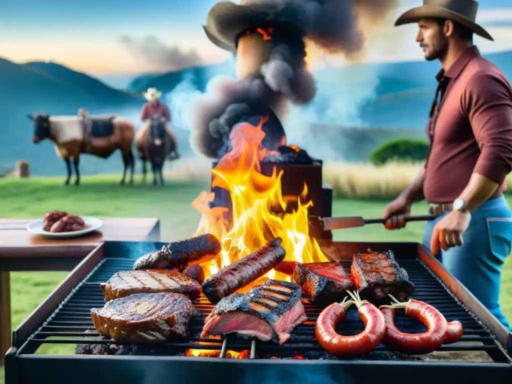 Un detallado asado uruguayo con técnicas ancestrales de asado uruguayo