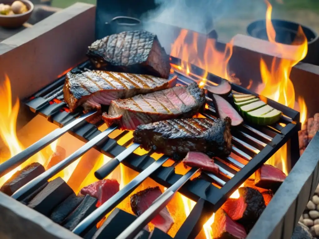 Detalle culinario: Parrilla uruguaya en acción, técnicas avanzadas asado perfecto