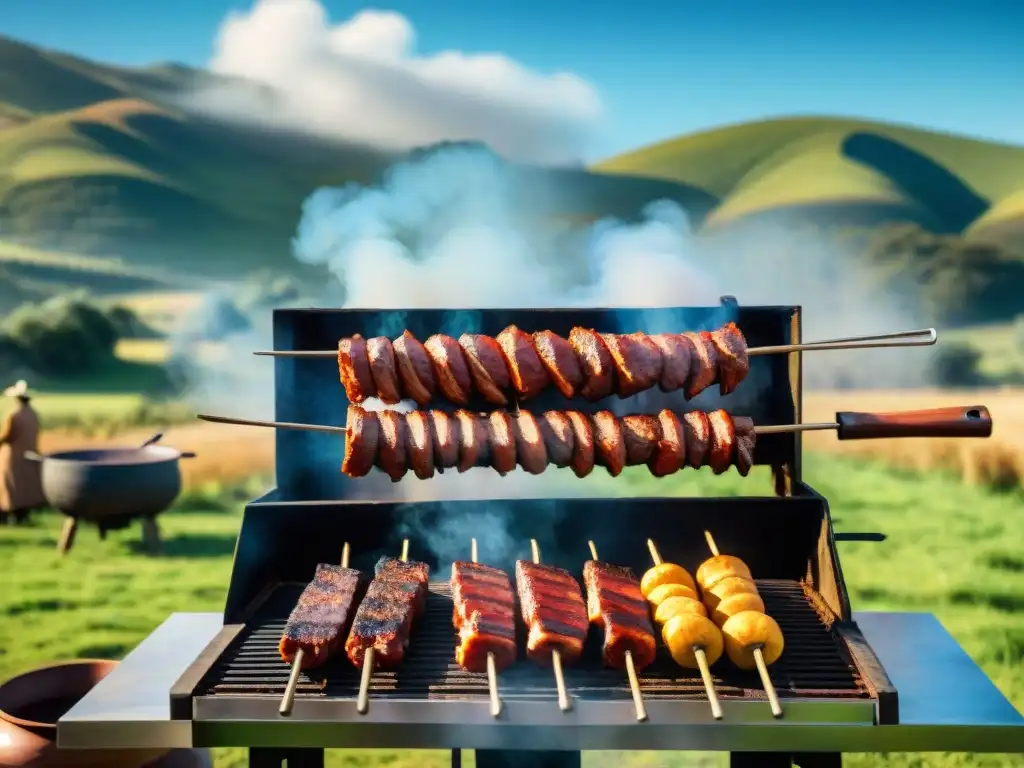 Un día soleado preparando un asado uruguayo tradicional al aire libre con amigos y familiares