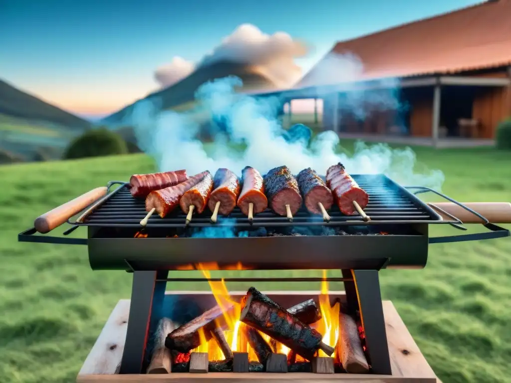 Diferencias regionales en el asado uruguayo: parrillada tradicional con amigos y familia al aire libre en el campo