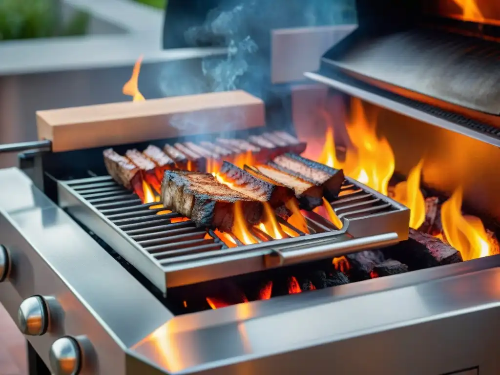 Un elegante encendedor de carbón para parrilla de lujo, iluminado por el cálido resplandor de las brasas ardientes