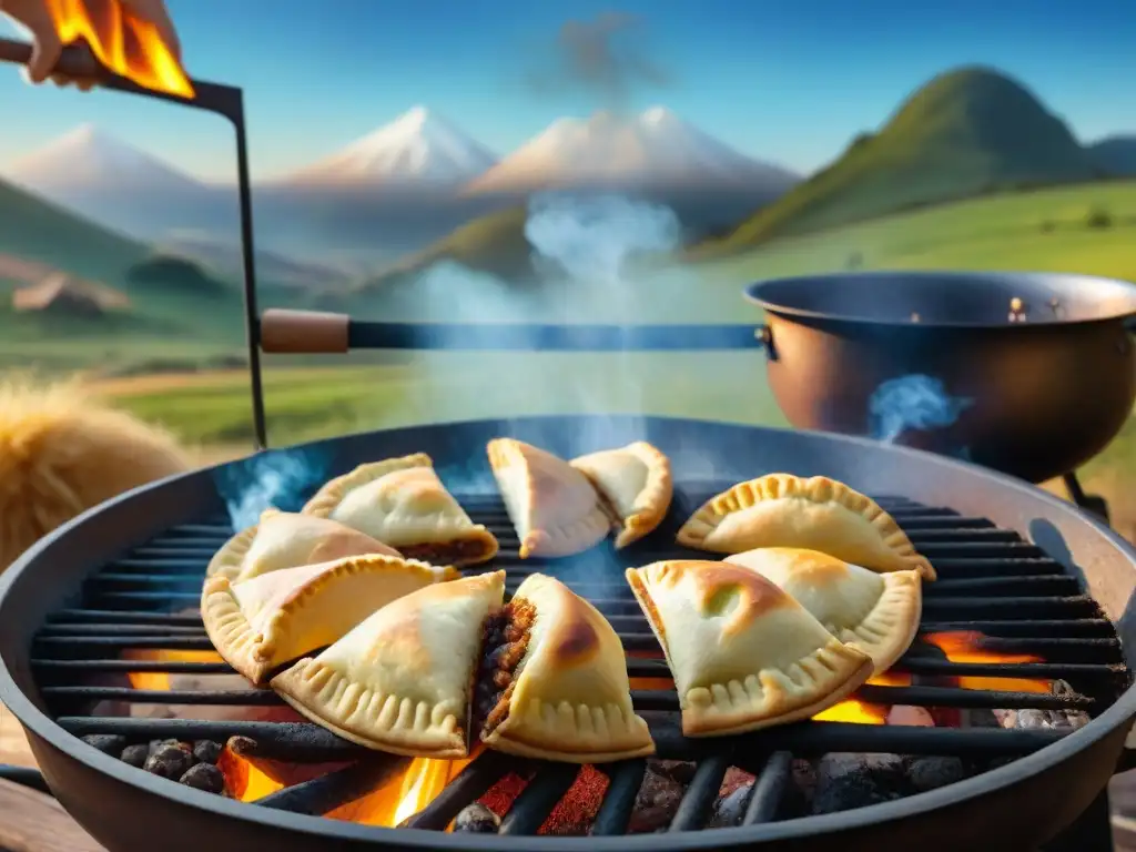 Empanadas asando en el tradicional asador uruguayo en el campo, receta empanadas asador tradicional