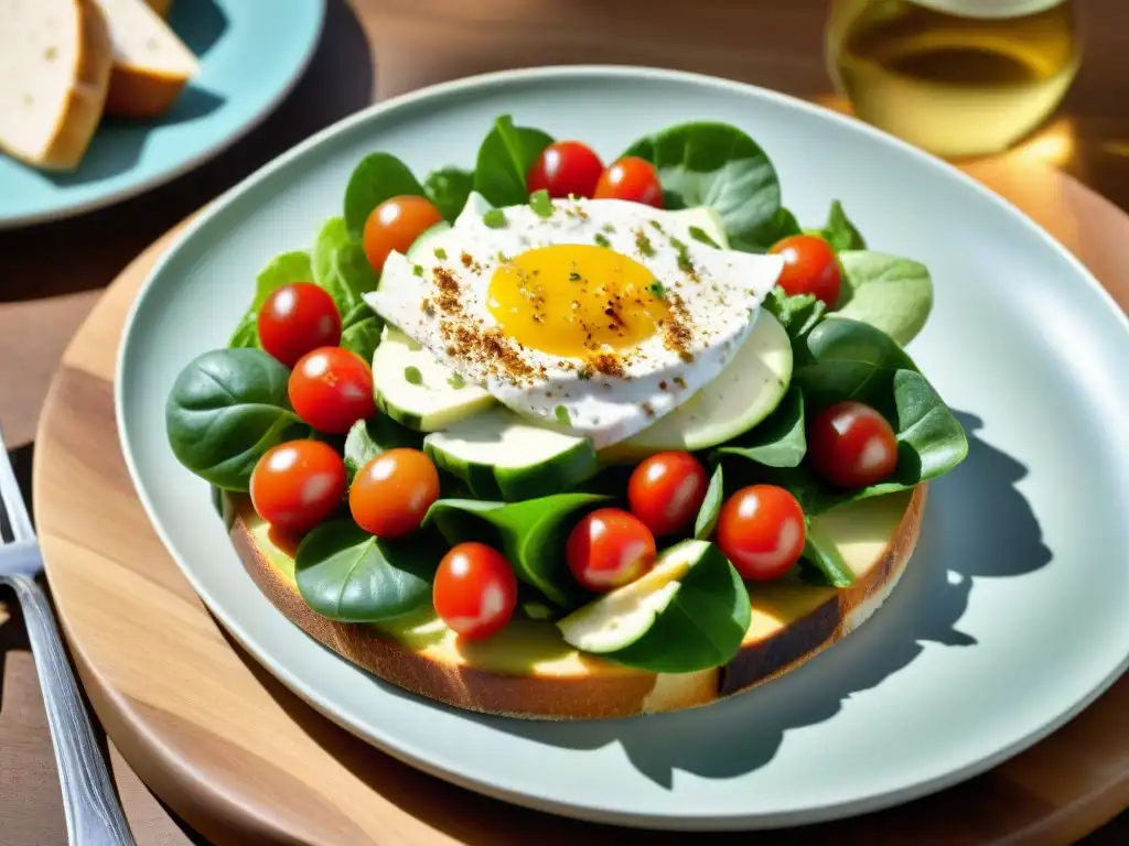 Una Ensalada César asado uruguayo, vibrante y colorida en una mesa de madera, con ingredientes frescos y suculento pollo a la parrilla