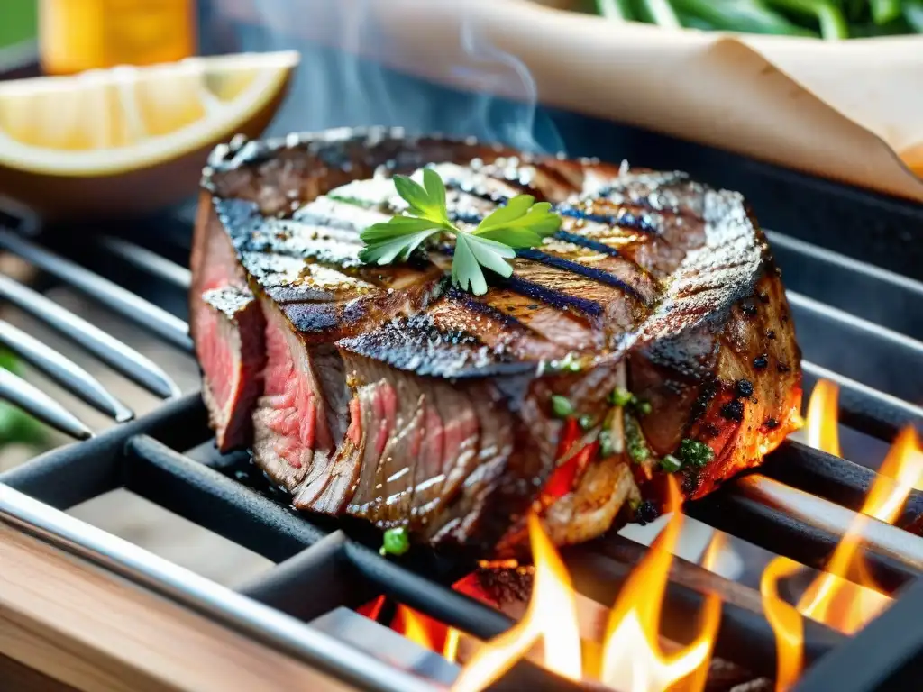 Una entraña perfectamente asada en la parrilla, con hierbas frescas y trucos asado entraña tierna