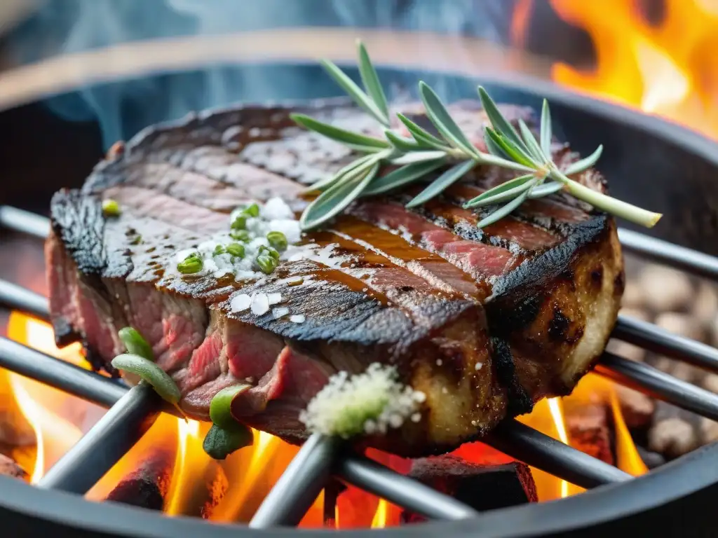 Una entraña de asado uruguayo perfecta, con chimichurri fresco y sal marina