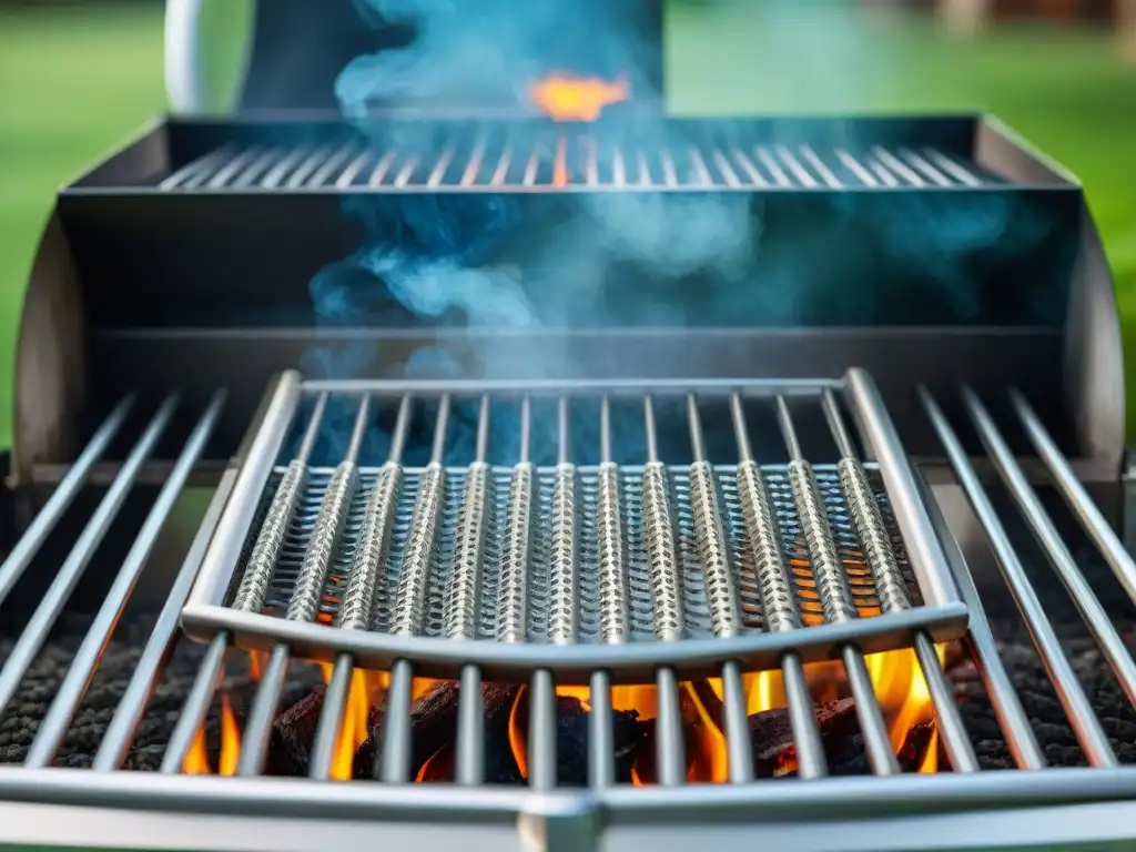 Equipamiento de asado reluciente bajo el sol, sin rastro de suciedad