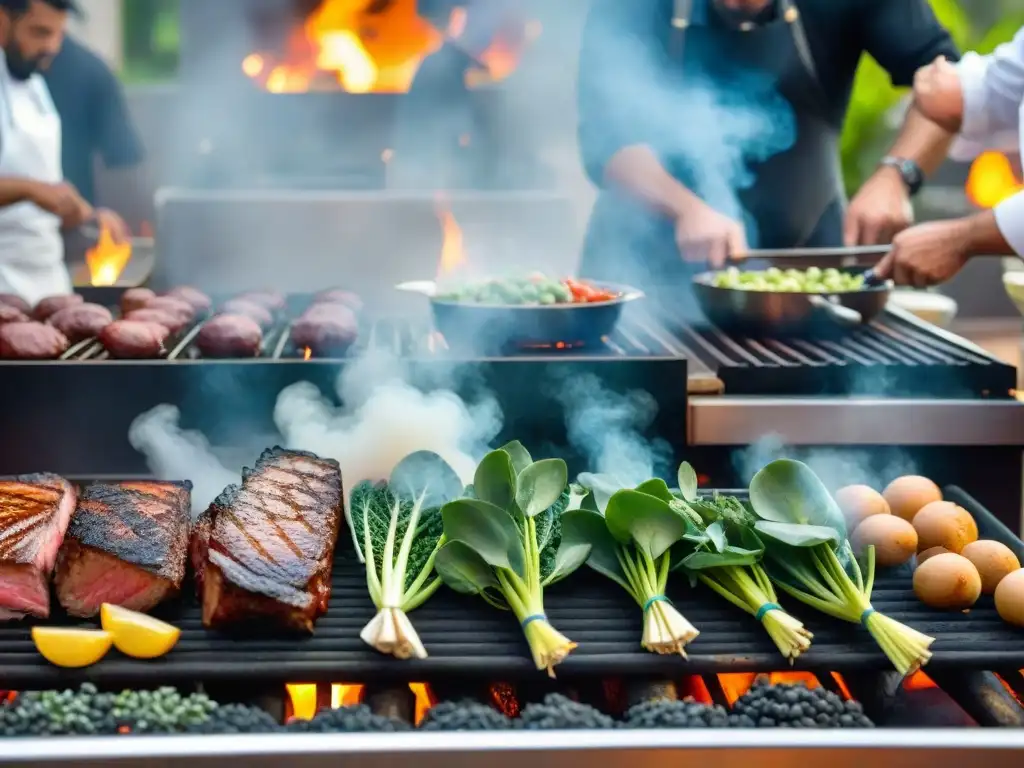 Equipo de chefs de barbacoa planificando con éxito en un concurso de asado