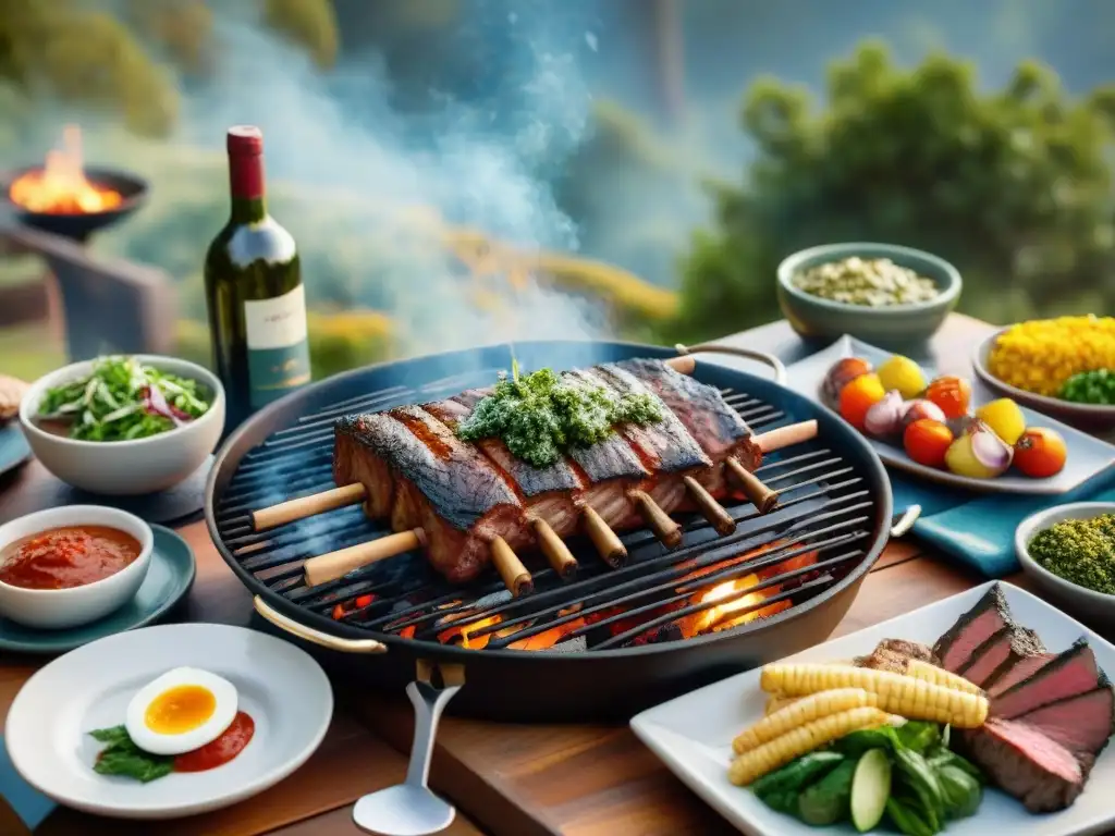 Escapadas gourmet asado uruguayo: Exquisito asado tradicional en un entorno lujoso al atardecer