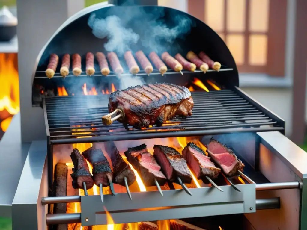 Una escena de asado argentino: técnicas ancestrales y modernas asado se fusionan en el atardecer