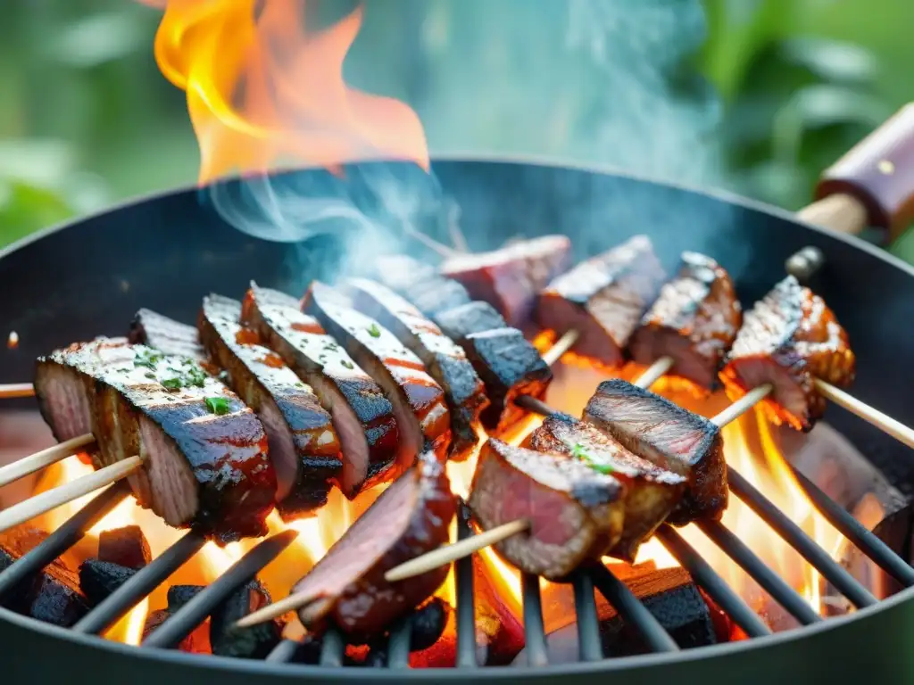 Escena de asado perfectamente cocinado en parrilla, ideal para fotografiar asados para Instagram