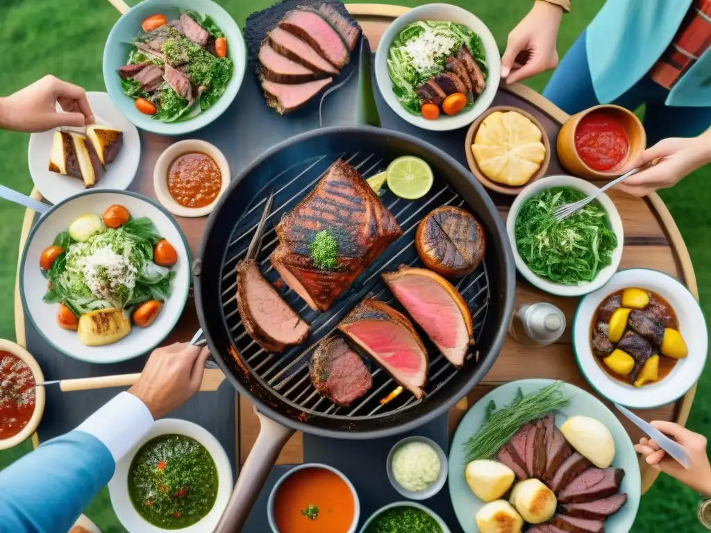 Una escena de asado tradicional uruguayo con detalles ultra realistas