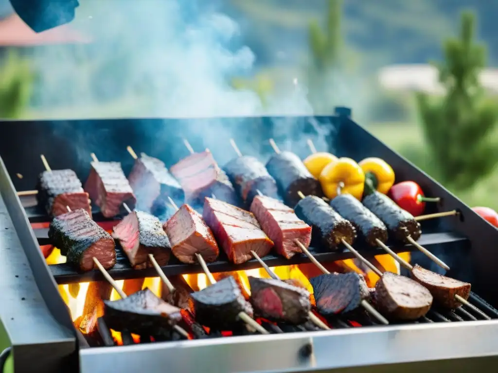 Escena de asado uruguayo con amigos disfrutando la creatividad culinaria al aire libre