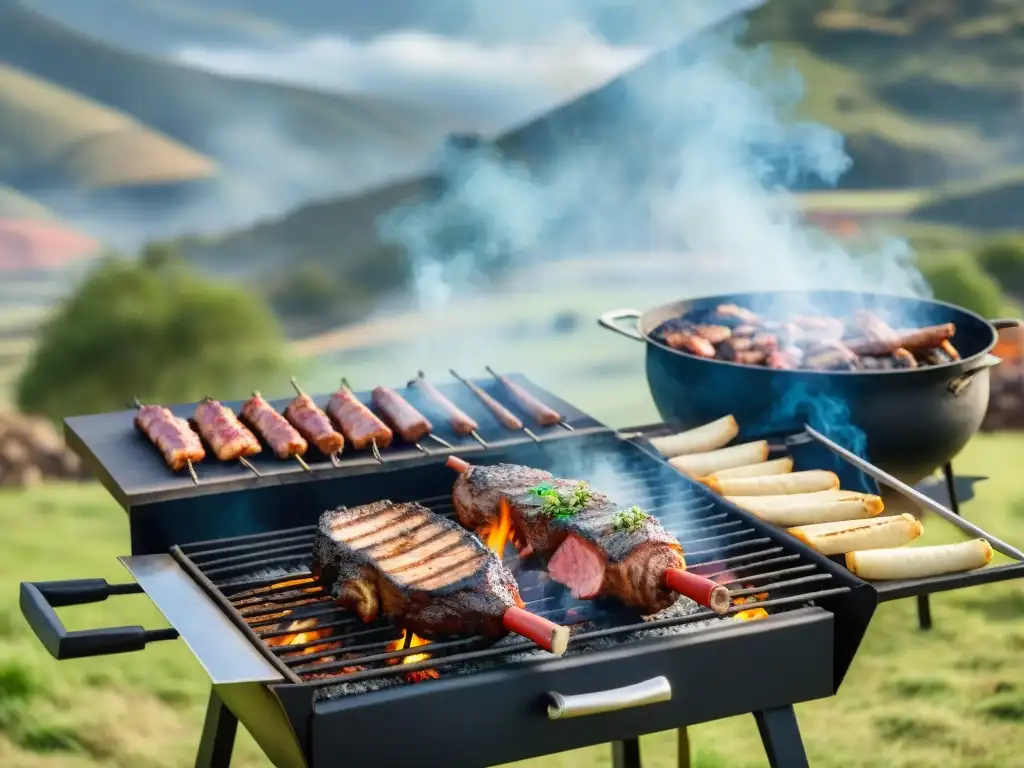 Una escena de asado uruguayo con amigos y familia alrededor de la parrilla