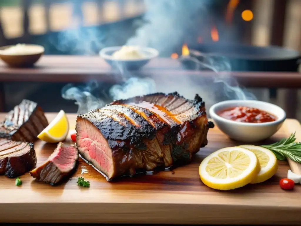 Escena de asado uruguayo con maridaje cervezas artesanales Uruguay