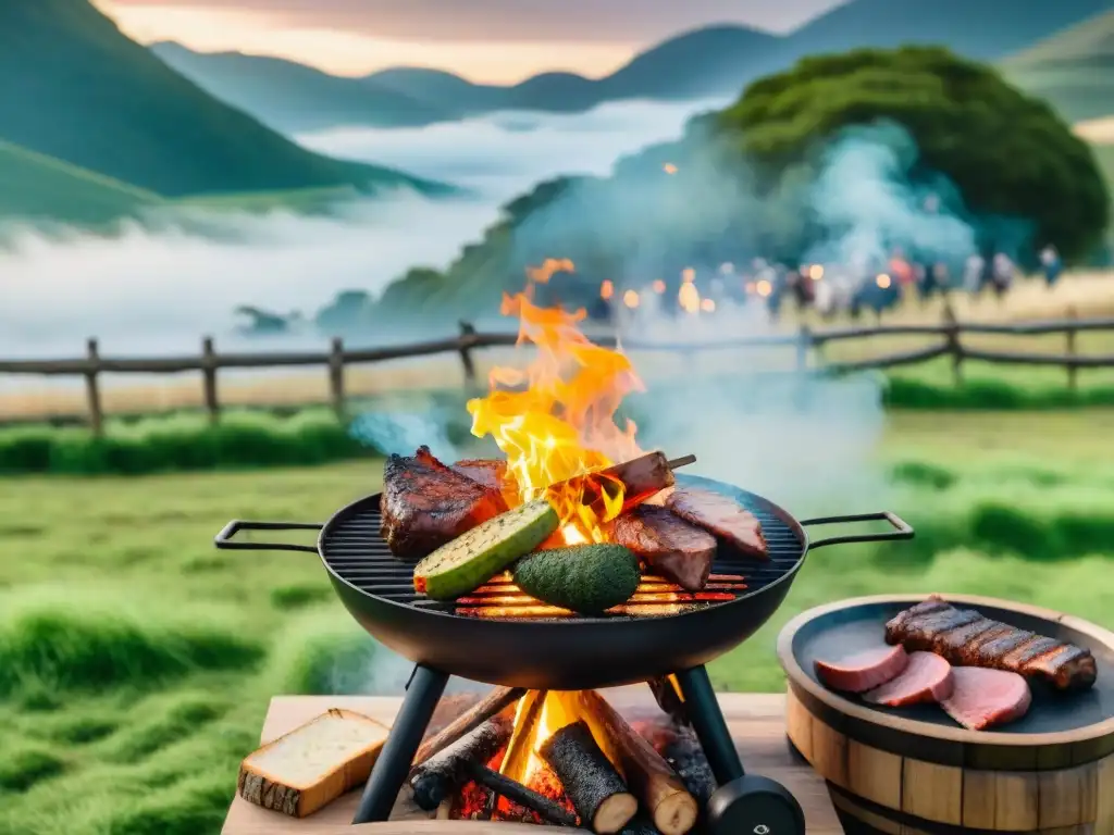 Una escena de asado uruguayo tradicional y sostenible en el campo