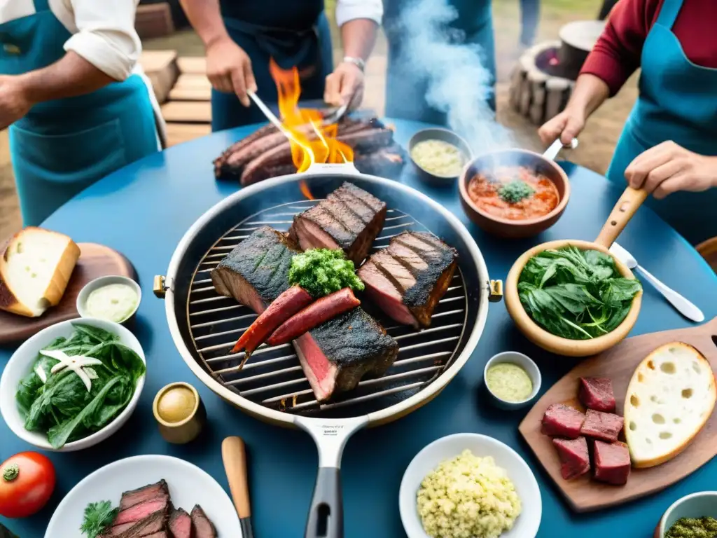 Una escena auténtica de un tradicional asado uruguayo al aire libre