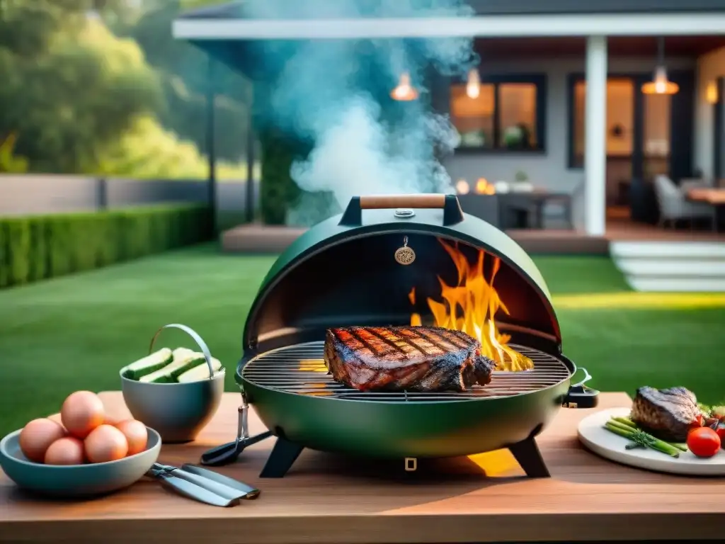 Escena de BBQ al aire libre con las mejores herramientas maestro asador, lista para una experiencia perfecta