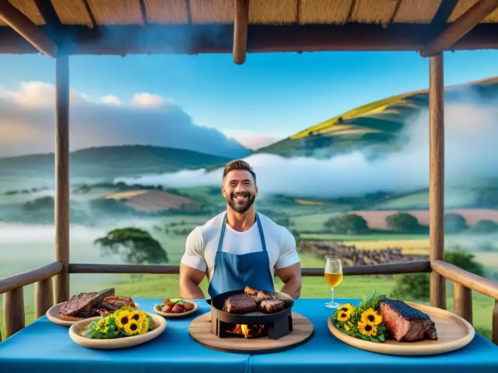 Encantador asado en el campo uruguayo Escena campestre uruguaya con parrillada y amigos riendo