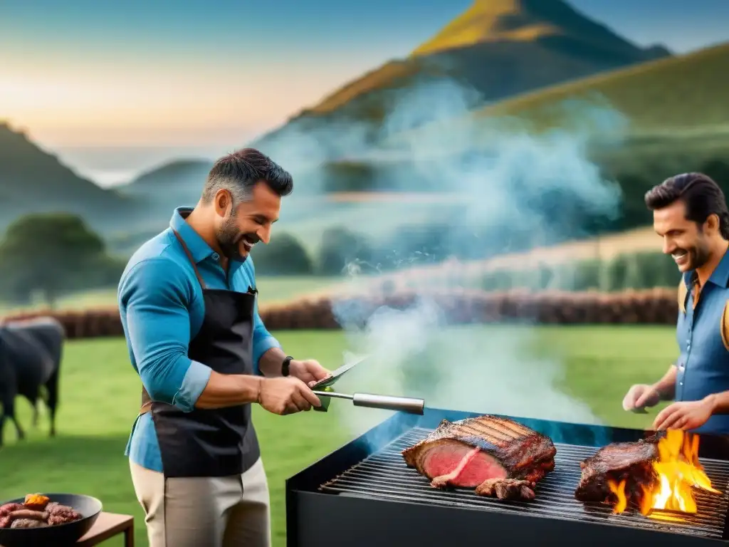 Una escena cautivadora que fusiona innovación y tradición en un asado uruguayo de alta gama