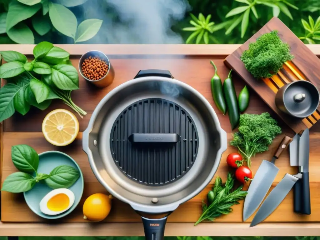 Una escena cautivadora de productos sostenibles para asar, certificados y en armonía con la naturaleza en una mesa de madera rústica