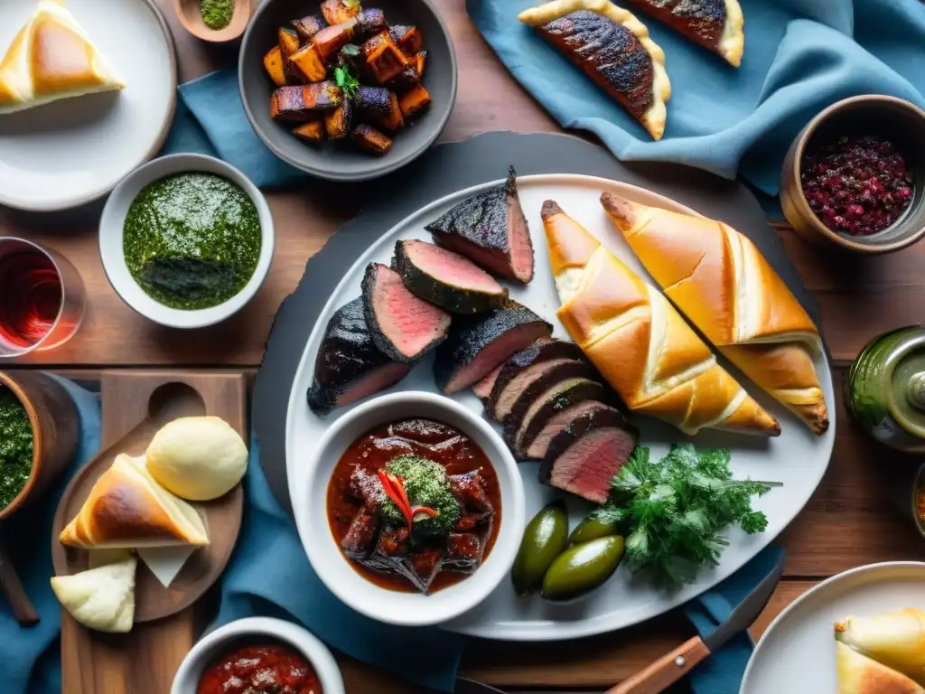 Una escena deliciosa del asado uruguayo con amigos, chimichurri y vino Tannat