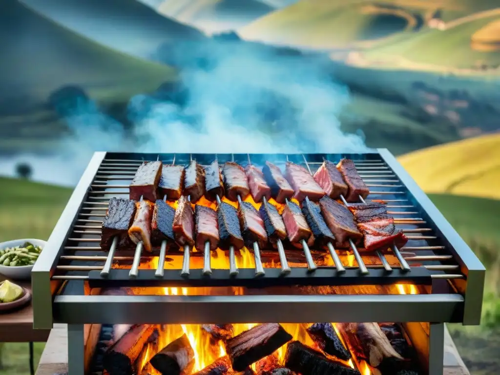 Escena detallada de un asado uruguayo tradicional, alimentos fortalecer huesos asado