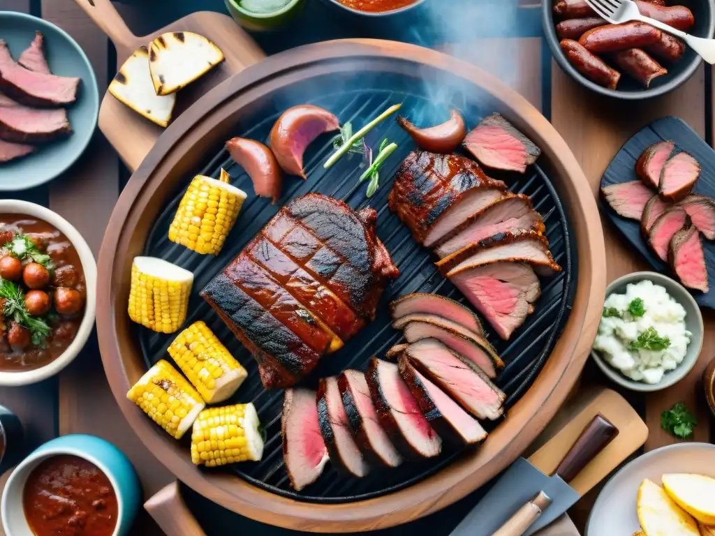 Una escena detallada de un asado uruguayo tradicional en el campo: Secretos del asado uruguayo tradicional