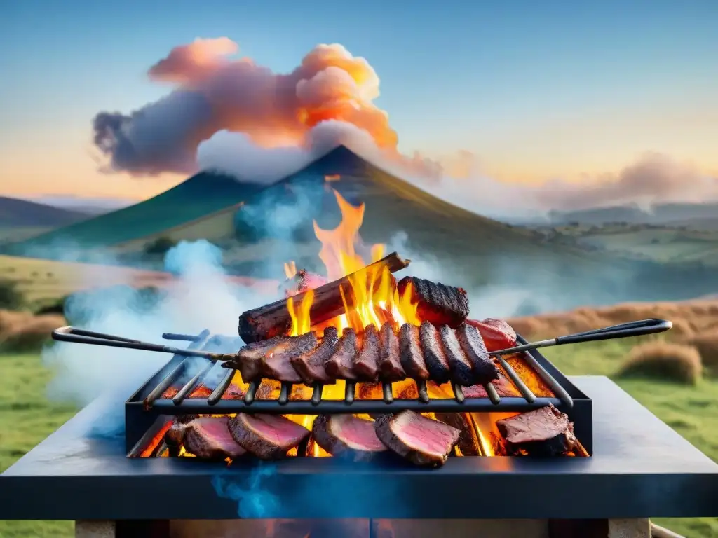 Escena detallada de un asado uruguayo tradicional en el lanzamiento producto estilo asado uruguayo