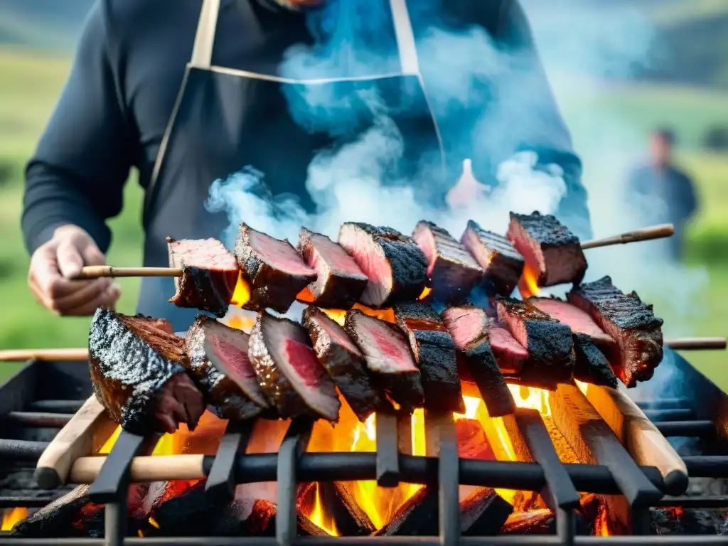 Escena detallada de un asado uruguayo tradicional en la naturaleza