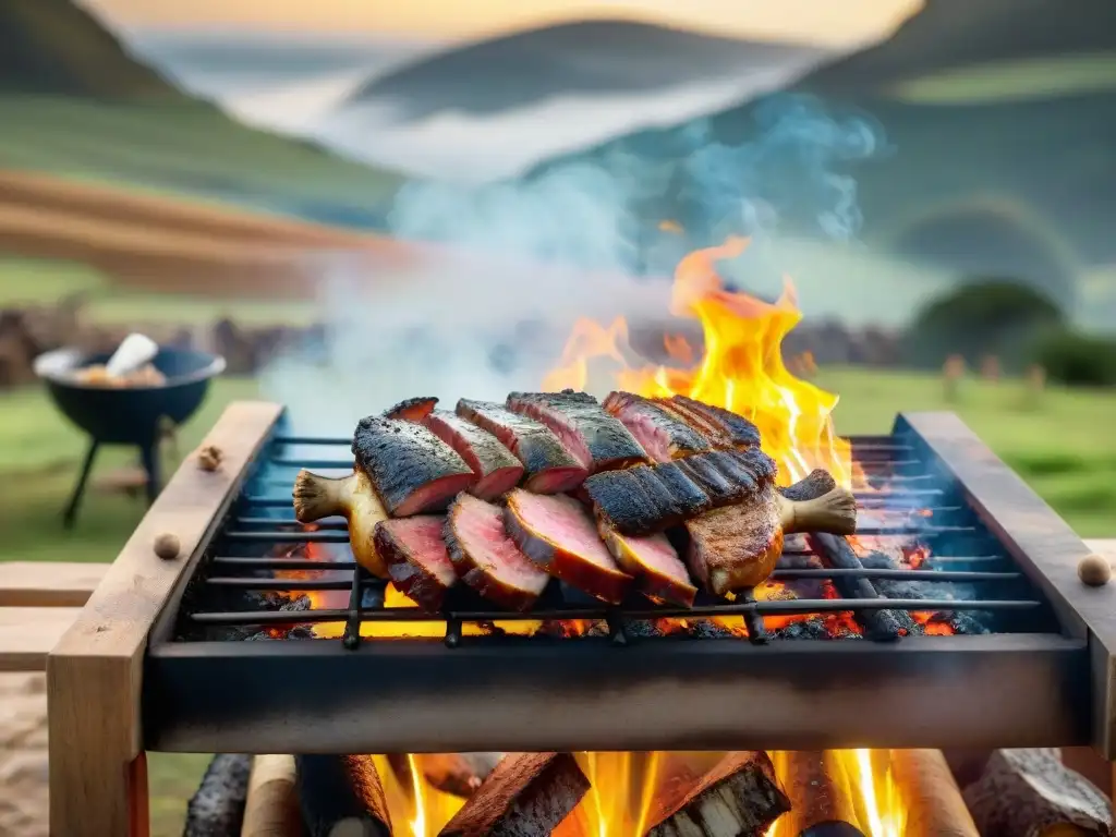 Escena detallada de un asado uruguayo tradicional en el campo