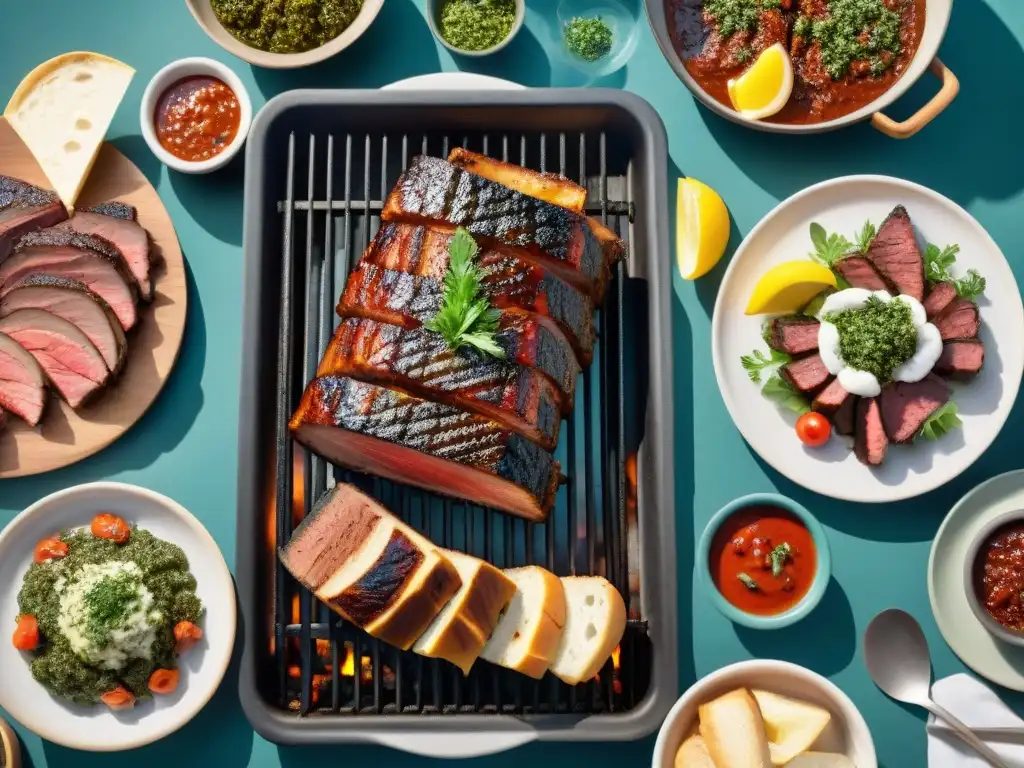 Una escena emotiva de tradiciones asado uruguayo con amigos y familia disfrutando de una parrillada al aire libre al atardecer